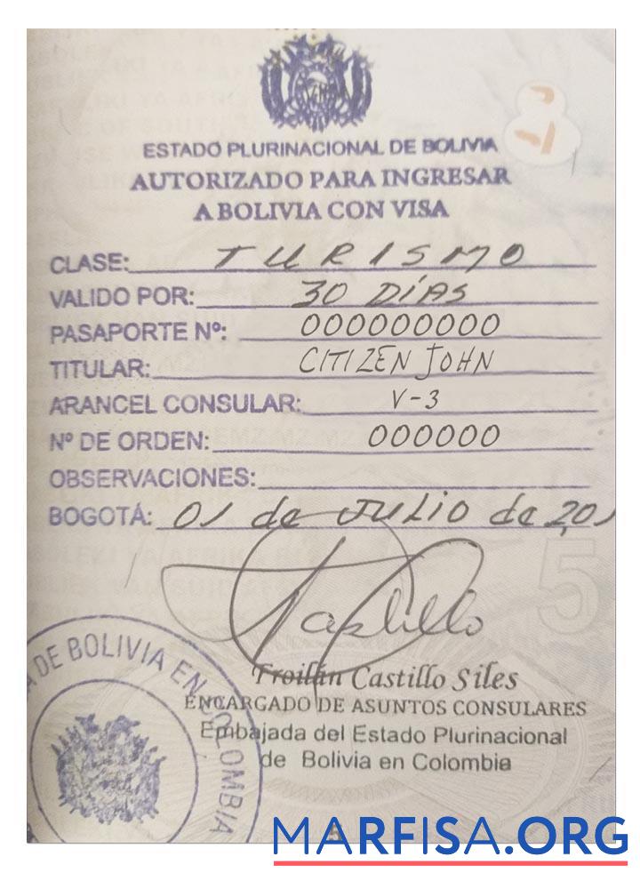 Blank Bolivia visa (stamp version) template